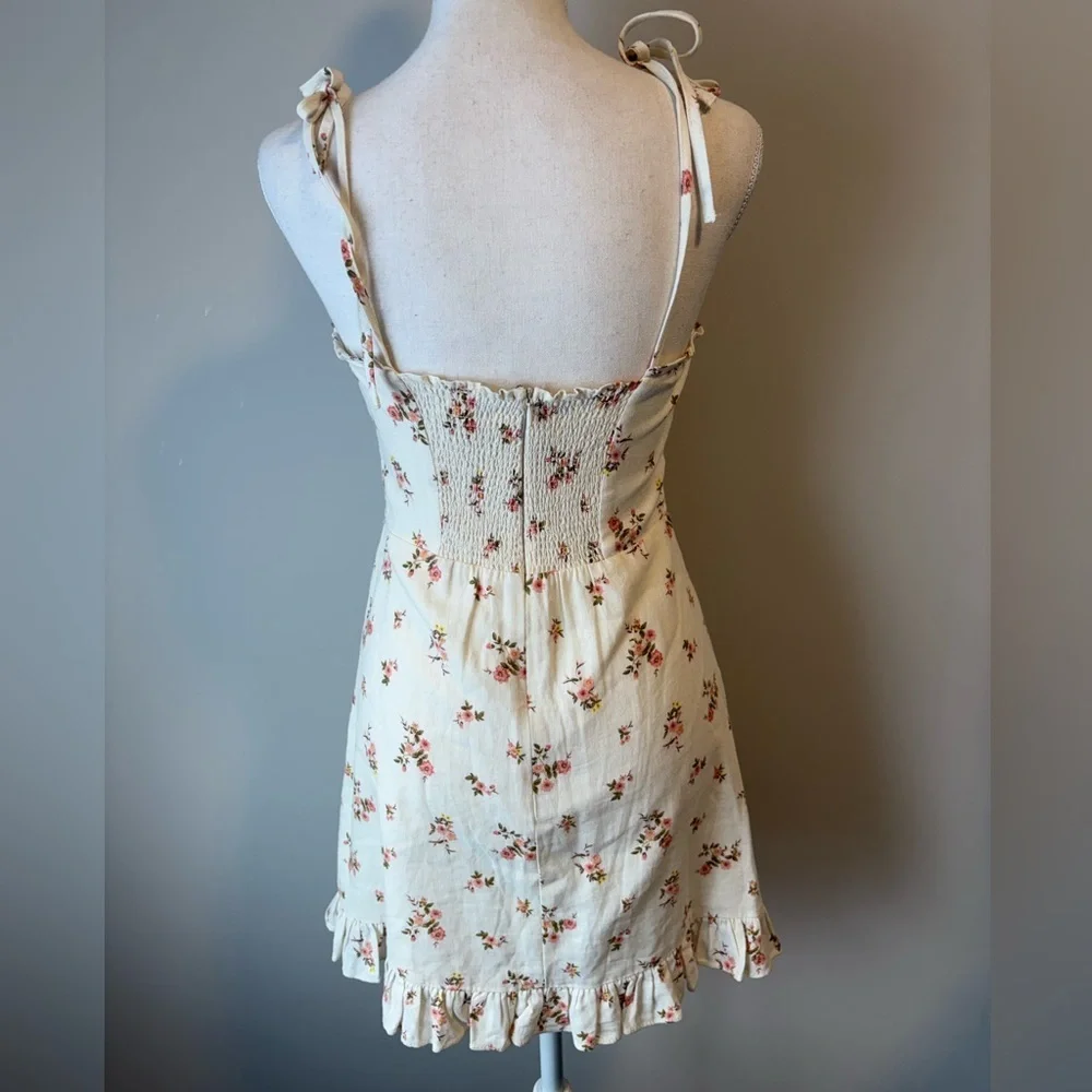 Mahina Cream Floral Linen-Blend Dress – Bustier Top, Smocked Back, Size Small - Picture 4 of 12